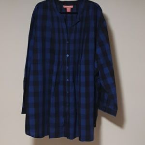 Woman Within, 5X cobalt Blue/Black Plaid Blouse